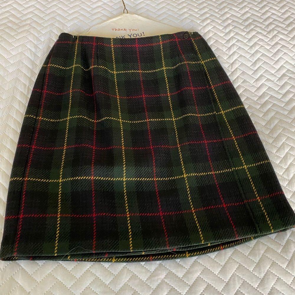 Talbots A-Line Plaid Skirt - Black, Red, Yellow